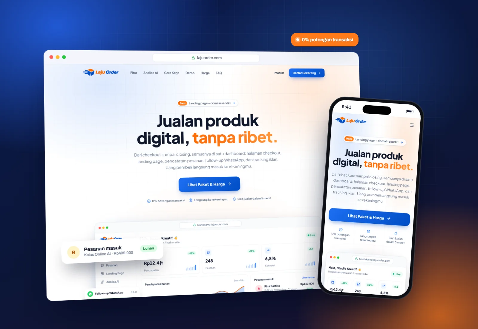 Laju Order website on a browser window and a phone